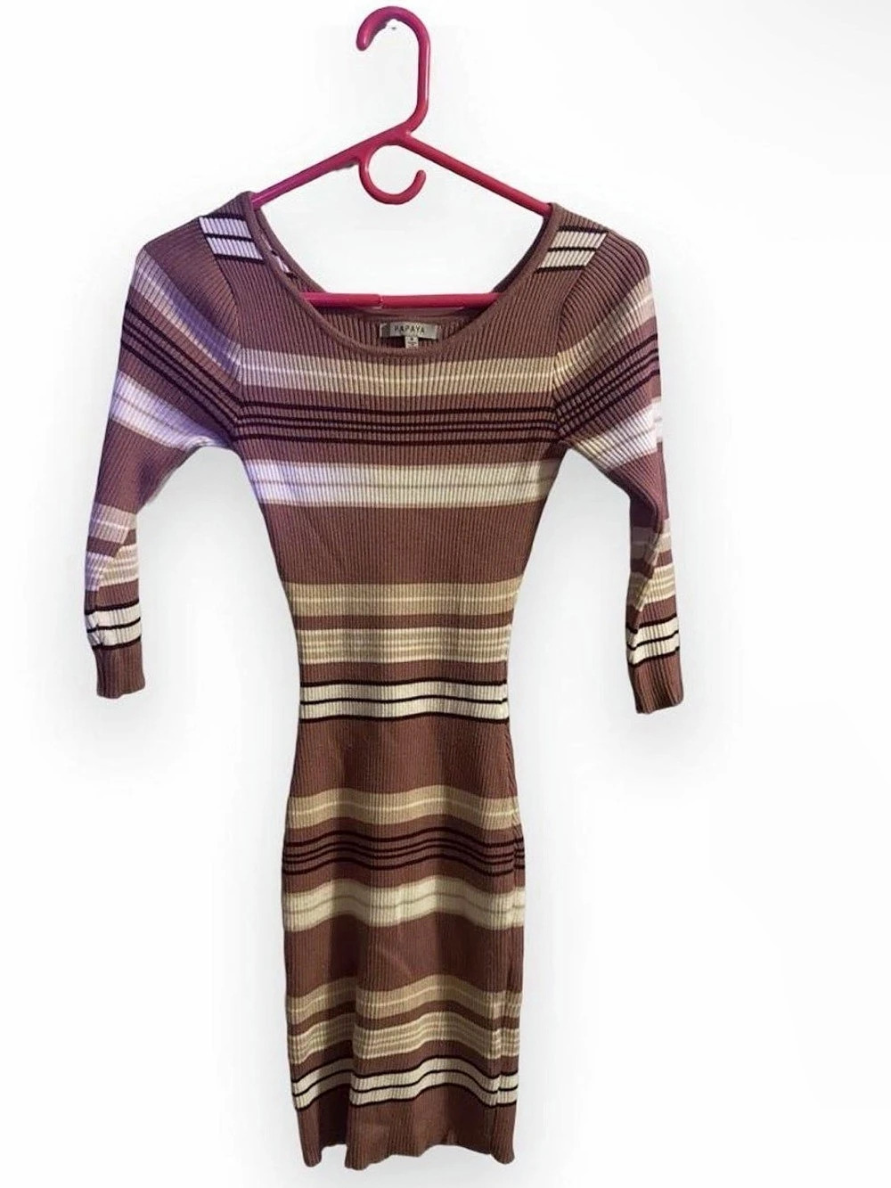 Papaya Striped Midi Dress in Brown & Cream